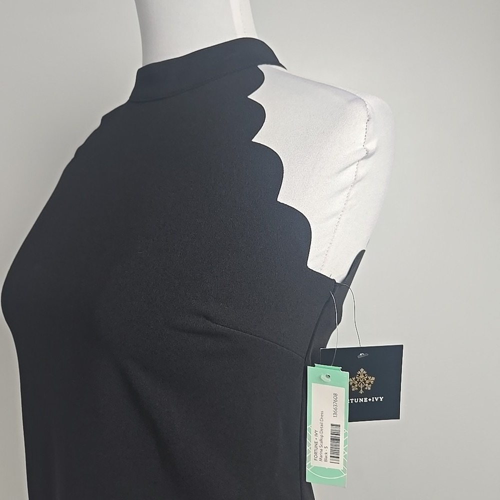 Fortune & Ivy Marina Black Scallop Detail Mini Dress Sleeveless High Neck Small - Picture 3 of 9